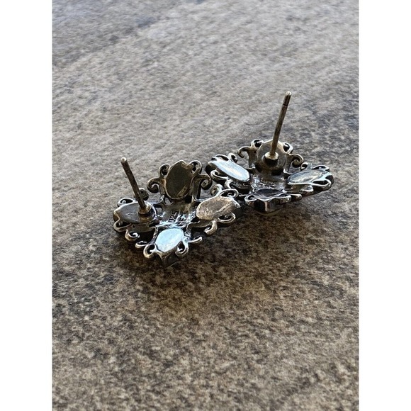 925 CFG Sterling Silver Earrings Oxidized Cross Flower 5.05g - Picture 8 of 11